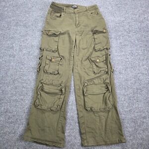 Hot Topic HT Cargo Pants Womens‎ Large Green Wide Leg Baggy Y2k Grunge Utility